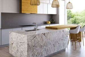 Quartz is engineered from natural quartz and resins, offering a blend of natural beauty and modern functionality.